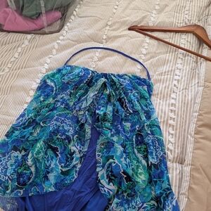 Blue and Green Floral Swimsuit Cover-Up